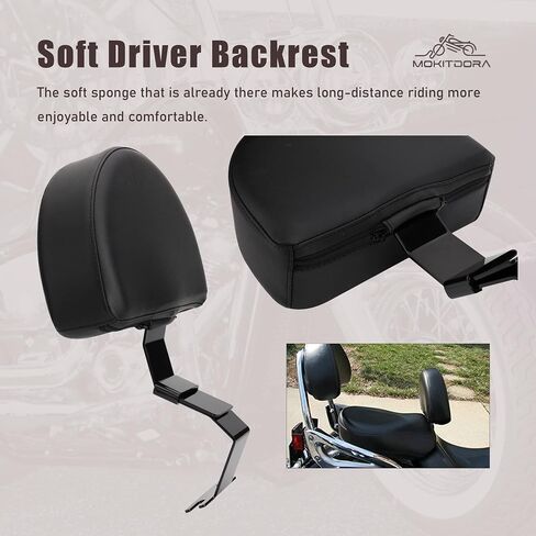 مسند ظهر للسائق الأسود من MoKitDora سهل التشغيل/الإيقاف من Sissy Bar Plug-in Back Rest PU Pad متوافق مع Kawasaki Vulcan VN1700 Nomad/Voyager/Classic in Saudi Arabia