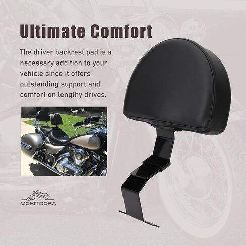 مسند ظهر للسائق الأسود من MoKitDora سهل التشغيل/الإيقاف من Sissy Bar Plug-in Back Rest PU Pad متوافق مع Kawasaki Vulcan VN1700 Nomad/Voyager/Classic in Saudi Arabia