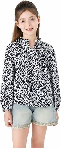 PATPAT Floral Blouses Shirts for Girls： Long Sleeve Chiffon Casual - Preppy Clothes for Tween Girl Fashion 6-12 Years in Saudi Arabia