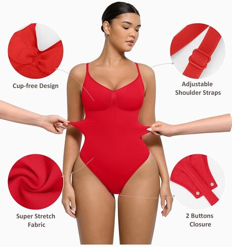 ملابس داخلية للتحكم في البطن من FeelinGirl للنساء نحت الخصر المنتزع بدلة للجسم ثونغ أحمر 3XL-4XL in Saudi Arabia