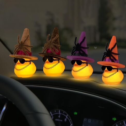 wonuu Scary Spider Rubber Duck with Light for Halloween Decoration Car Ornament Home Decor Mini Ducky All Saints Day Cosplay Ducks with Sunglasses Necklace, Assemble Needed, Black Red Hat in Saudi Arabia