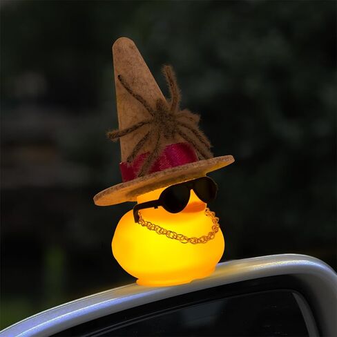 wonuu Scary Spider Rubber Duck with Light for Halloween Decoration Car Ornament Home Decor Mini Ducky All Saints Day Cosplay Ducks with Sunglasses Necklace, Assemble Needed, Black Red Hat in Saudi Arabia