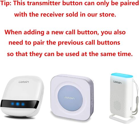Wireless Caregiver Pager Waterproof Call Button for Elderly/Patients /Disable 600ft Operating Range （Only Works When paired with a Liotoin Receiver） Without Receiver in Saudi Arabia