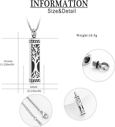 Imrsanl Tree of Life Urn Necklace for Men Women Bar Cremation Jewelry for Ashes Keepsake Ashes Necklace Pendent in Saudi Arabia