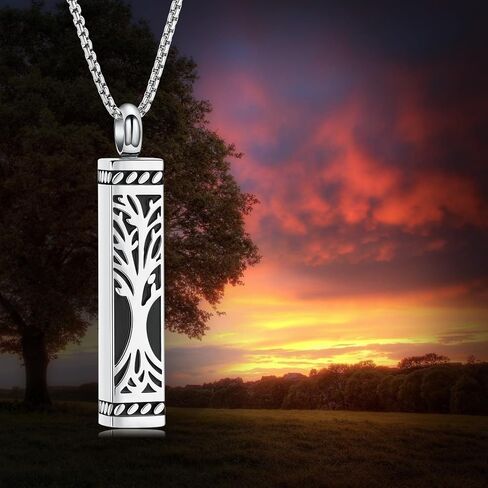 Imrsanl Tree of Life Urn Necklace for Men Women Bar Cremation Jewelry for Ashes Keepsake Ashes Necklace Pendent in Saudi Arabia