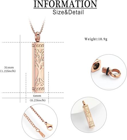 Imrsanl Tree of Life Urn Necklace for Men Women Bar Cremation Jewelry for Ashes Keepsake Ashes Necklace Pendent in Saudi Arabia