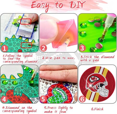 YOKUSHI 8 PCS Football Diamond Art Painting Coasters Kit for Adults Kids Supplies, Rugby Craft DIY Coaster Kits with Holder Cork Base (Red) in Saudi Arabia