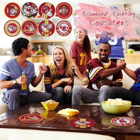 YOKUSHI 8 PCS Football Diamond Art Painting Coasters Kit for Adults Kids Supplies, Rugby Craft DIY Coaster Kits with Holder Cork Base (Red) in Saudi Arabia