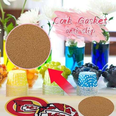 YOKUSHI 8 PCS Football Diamond Art Painting Coasters Kit for Adults Kids Supplies, Rugby Craft DIY Coaster Kits with Holder Cork Base (Red) in Saudi Arabia