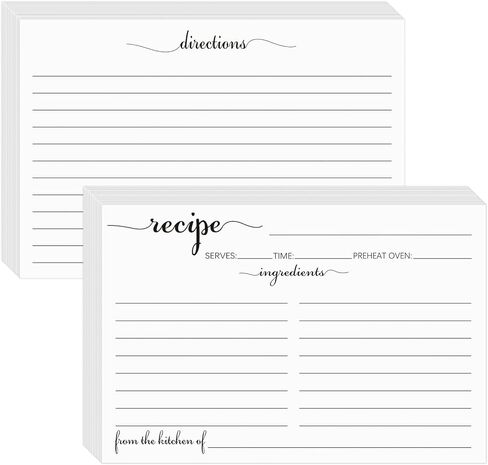بطاقات وصفة 4 × 6 بيضاء، من المطبخ المكون من 100 حزمة من بطاقات وصفات الطبخ مزدوجة الجوانب مخزون بطاقات وصفات سميكة مع خطوط لحفلات الزفاف، وحفلات الزفاف، وهدايا عيد الميلاد، والرضع in Kuwait