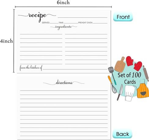 بطاقات وصفة 4 × 6 بيضاء، من المطبخ المكون من 100 حزمة من بطاقات وصفات الطبخ مزدوجة الجوانب مخزون بطاقات وصفات سميكة مع خطوط لحفلات الزفاف، وحفلات الزفاف، وهدايا عيد الميلاد، والرضع in Kuwait
