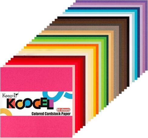 بطاقات Koogel مقاس 12 × 12، 60 ورقة متنوعة الألوان من ورق الورق المربع للحرف اليدوية 100 جرامًا للمتر المربع ورق طباعة ممتاز لصناعة سجل القصاصات اليدوية اليدوية واللوازم المدرسية in Saudi Arabia