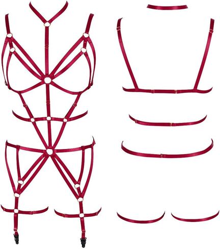 Full body harness bra garter set Women's lingerie cage Punk gothic belt Festival rave Adjustable siz Dance apparel in Kuwait