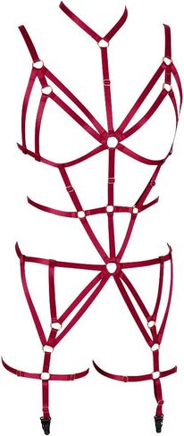 Full body harness bra garter set Women's lingerie cage Punk gothic belt Festival rave Adjustable siz Dance apparel in Kuwait