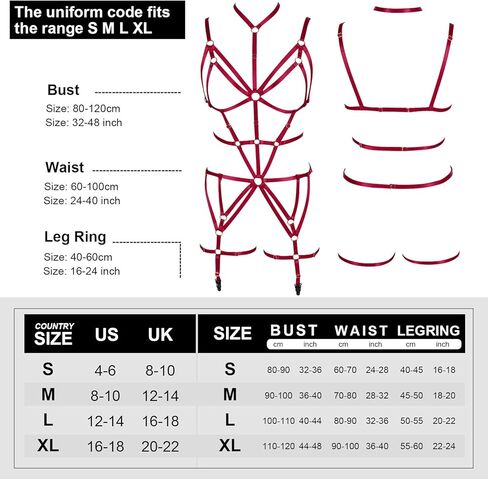 Full body harness bra garter set Women's lingerie cage Punk gothic belt Festival rave Adjustable siz Dance apparel in Kuwait