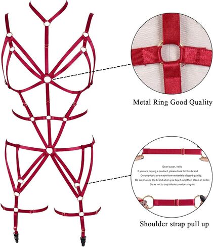 Full body harness bra garter set Women's lingerie cage Punk gothic belt Festival rave Adjustable siz Dance apparel in Kuwait