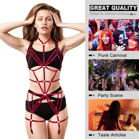 Full body harness bra garter set Women's lingerie cage Punk gothic belt Festival rave Adjustable siz Dance apparel in Kuwait