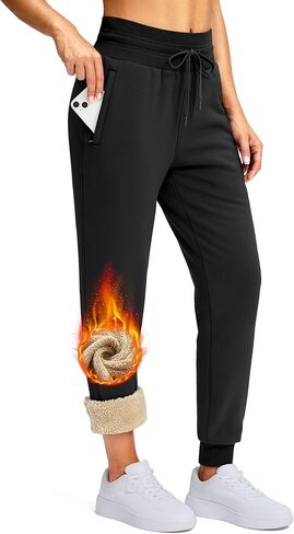 G Gradual Women's Sherpa Fleece Lined Pants with Zipper Pockets Winter Warm Joggers High Waisted Fleece Sweatpants in Kuwait