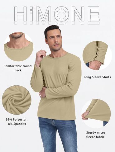 HiMONE Long Sleeve Shirts for Men Thermal Crewneck Fleece Base Layer Casual Undershirts Pullover Tops in Kuwait