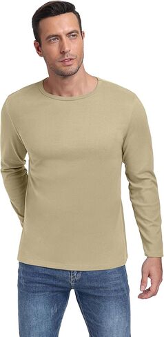 HiMONE Long Sleeve Shirts for Men Thermal Crewneck Fleece Base Layer Casual Undershirts Pullover Tops in Kuwait