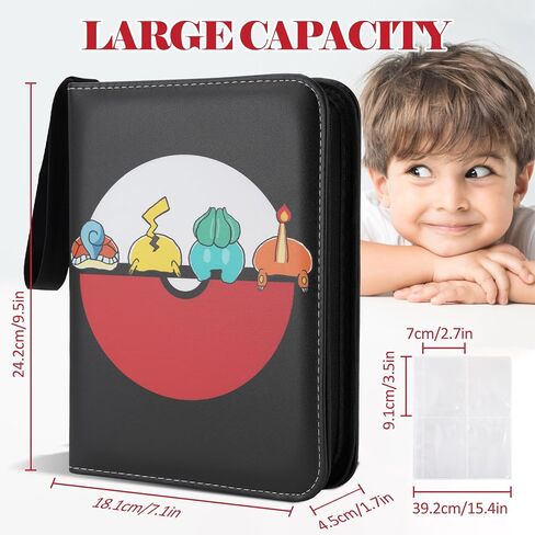 Card Binder For Pokemon Card 4-Pocket Sleeves with 440 Cards Holder,55 Premium 4-Pocket Pages,Toys Gifts for Kids(Black) in Saudi Arabia
