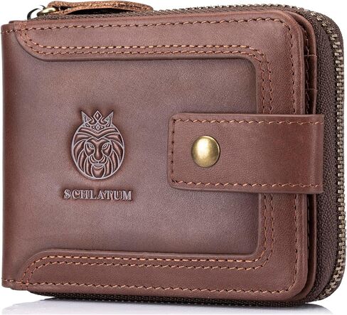 Genuine Leather Wallet for Men RFID Blocking Credit Card Wallet with Zipper ID Window Coin Pocket, Coffee in Saudi Arabia