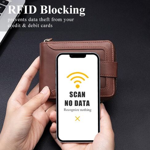 Genuine Leather Wallet for Men RFID Blocking Credit Card Wallet with Zipper ID Window Coin Pocket, Coffee in Saudi Arabia
