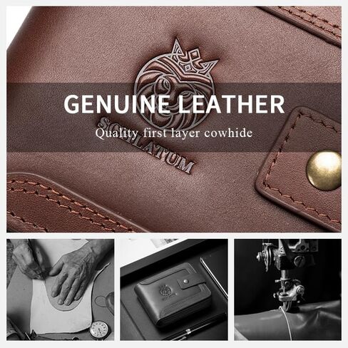 Genuine Leather Wallet for Men RFID Blocking Credit Card Wallet with Zipper ID Window Coin Pocket, Coffee in Saudi Arabia