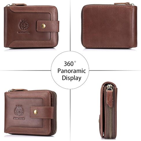 Genuine Leather Wallet for Men RFID Blocking Credit Card Wallet with Zipper ID Window Coin Pocket, Coffee in Saudi Arabia