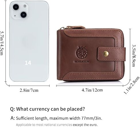 Genuine Leather Wallet for Men RFID Blocking Credit Card Wallet with Zipper ID Window Coin Pocket, Coffee in Saudi Arabia