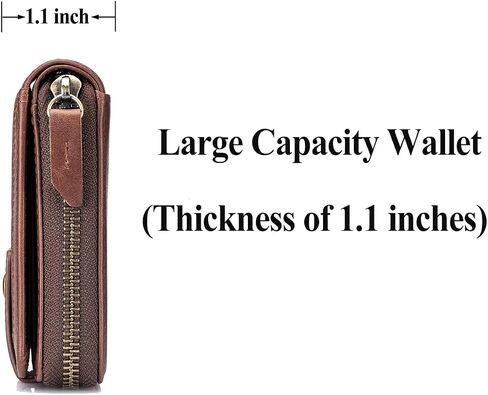 Genuine Leather Wallet for Men RFID Blocking Credit Card Wallet with Zipper ID Window Coin Pocket, Coffee in Saudi Arabia