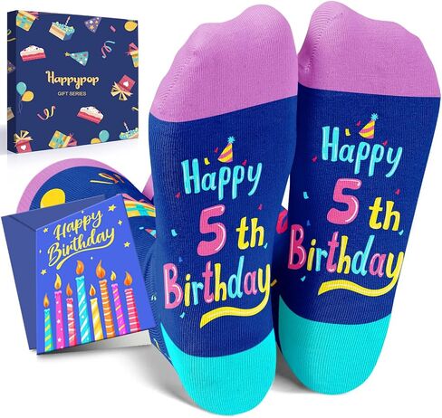 HAPPYPOP 5th Birthday Gifts Ideas for Girls - Socks for Toddlers 5t, Presents for 5 Year Olds, Five Year Old Gifts for Girls Boys, Birthday Gift Box with Greeting Card in Saudi Arabia