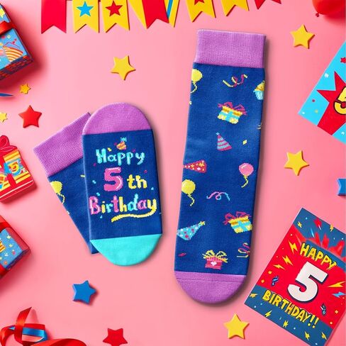 HAPPYPOP 5th Birthday Gifts Ideas for Girls - Socks for Toddlers 5t, Presents for 5 Year Olds, Five Year Old Gifts for Girls Boys, Birthday Gift Box with Greeting Card in Saudi Arabia