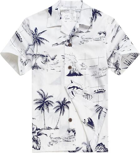 Boy Hawaiian Aloha Luau Shirt and Shorts 2 Piece Cabana Set in White Map and Surfer 6 in Kuwait