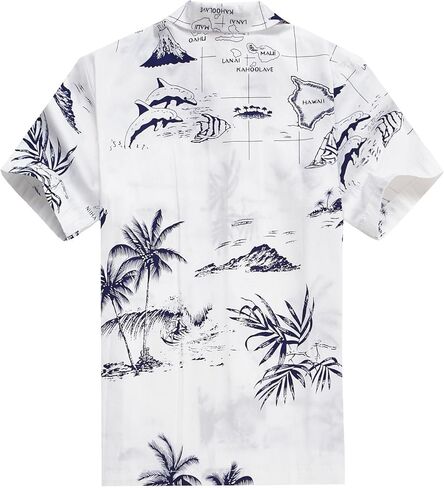 Boy Hawaiian Aloha Luau Shirt and Shorts 2 Piece Cabana Set in White Map and Surfer 6 in Kuwait