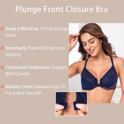 HACI Women's Front Closure Bra Underwire Unpadded T-Back Plus Size Lacy Full Coverage Racerback T-Shirt Unlined in Saudi Arabia