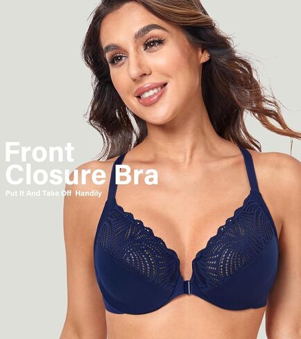 HACI Women's Front Closure Bra Underwire Unpadded T-Back Plus Size Lacy Full Coverage Racerback T-Shirt Unlined in Saudi Arabia