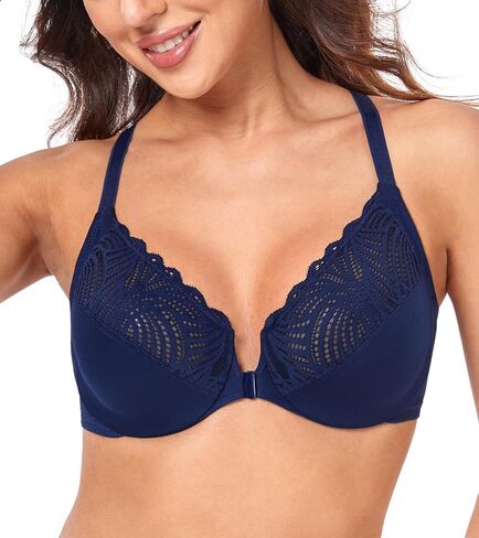 HACI Women's Front Closure Bra Underwire Unpadded T-Back Plus Size Lacy Full Coverage Racerback T-Shirt Unlined in Saudi Arabia