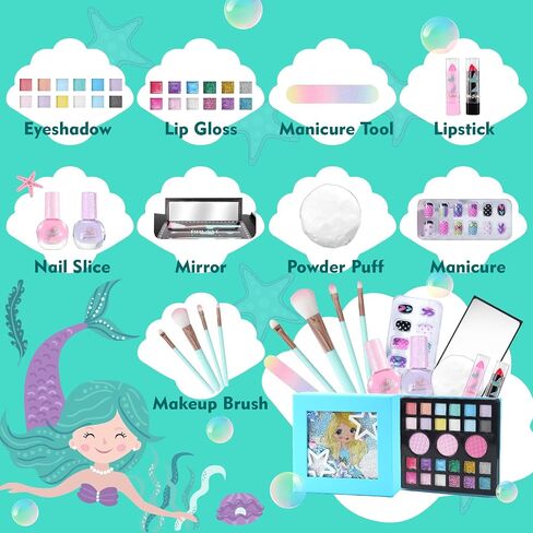 Kids Play Makeup Set for Girls, Real Washable Girls Toy Makeup Set for Kids with Mirror, Non Toxic Fold Out Play Make Up Kits for Little Girls Age 5 6 7 8 9 10 11 12 Years Old (Blue) in Saudi Arabia