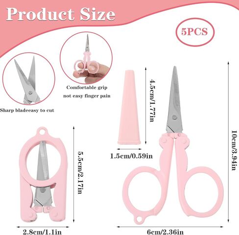 Folding Scissors Small Scissors Travel Scissors Safety Scissors Stainless steel Mini Scissors with Safety Cap Cute Scissors for Scrapbook Cutting Sewing DIY Handmade Daily and Travel Use (5 Pack) in Saudi Arabia