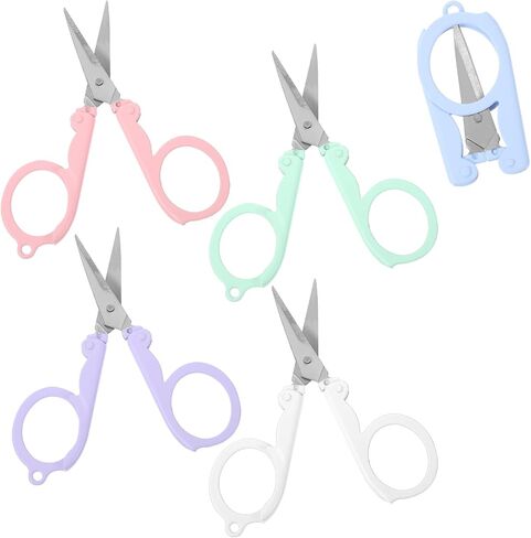 Folding Scissors Small Scissors Travel Scissors Safety Scissors Stainless steel Mini Scissors with Safety Cap Cute Scissors for Scrapbook Cutting Sewing DIY Handmade Daily and Travel Use (5 Pack) in Saudi Arabia