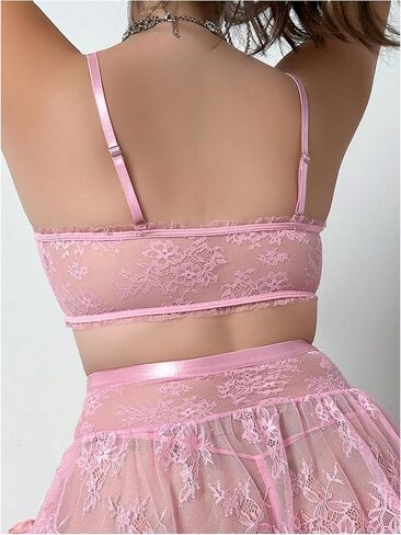 SHENHE Women's Plus Size 5 Piece Lingerie Lace Sheer Mesh Bra Thong Skirt Garter and Stockings Set in Saudi Arabia