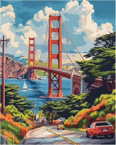 ARNLRDYA San Francisco Paint by Numbers Kit for Adults-Red Golden Gate Bridge Adult Digital Painting,America City Paint by Number for Adults Perfect for Gift Home Wall Decor Unframed(16inch×20inch) in Saudi Arabia