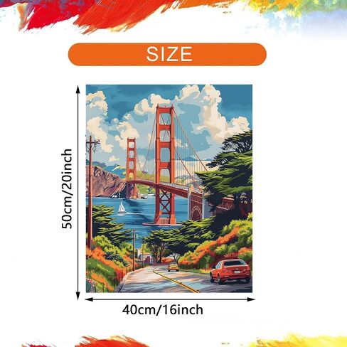 ARNLRDYA San Francisco Paint by Numbers Kit for Adults-Red Golden Gate Bridge Adult Digital Painting,America City Paint by Number for Adults Perfect for Gift Home Wall Decor Unframed(16inch×20inch) in Saudi Arabia