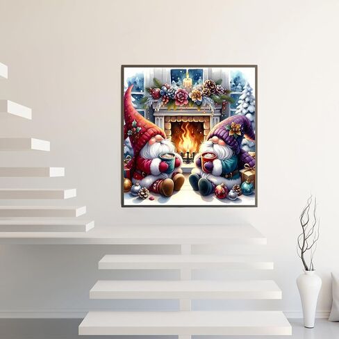 عيد الميلاد جنوم موقد الطلاء بالأرقام عدة للبالغين المبتدئين، DIY سهلة الطلاء الكبار بالأرقام موقد جنوم عيد الميلاد، الطلاء حسب الرقم بدون إطار ديكور جدار المنزل 16 × 16 في in Saudi Arabia
