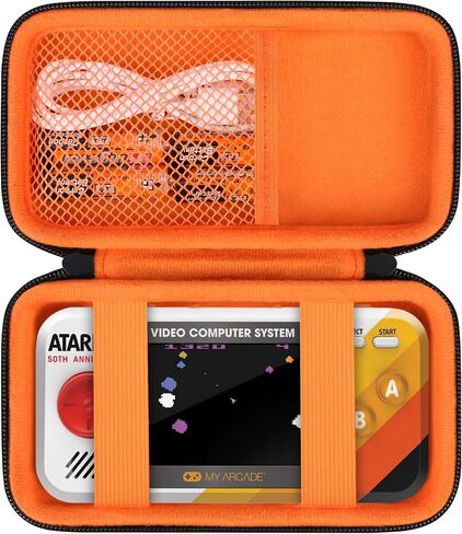 حقيبة سفر صلبة من Supmay لجهاز My Arcade Atari Pocket Player Pro، حقيبة حماية ألعاب محمولة لنظام ألعاب الفيديو مع جيب شبكي للبطاريات وكابل USB-C، أسود + برتقالي in Saudi Arabia