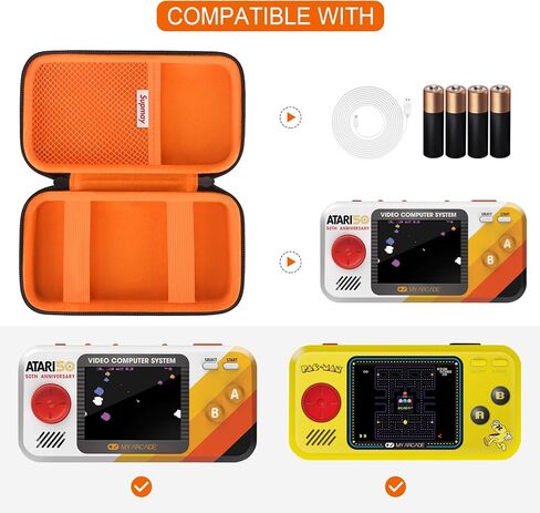 حقيبة سفر صلبة من Supmay لجهاز My Arcade Atari Pocket Player Pro، حقيبة حماية ألعاب محمولة لنظام ألعاب الفيديو مع جيب شبكي للبطاريات وكابل USB-C، أسود + برتقالي in Saudi Arabia