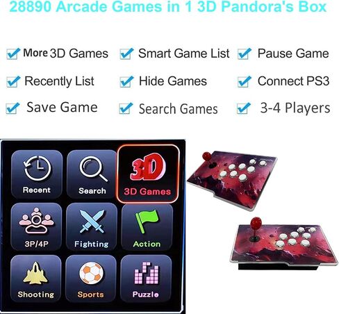 【28890 Games in 1】 3D Pandora's Box Console, Separate 2 in 1 Classic Arcade Game Console, Support PC, Projector, TV, 4 Players, 1280X720 Full HD,Search/Hide/Save/Load/Pause Games, Favorite List in Saudi Arabia