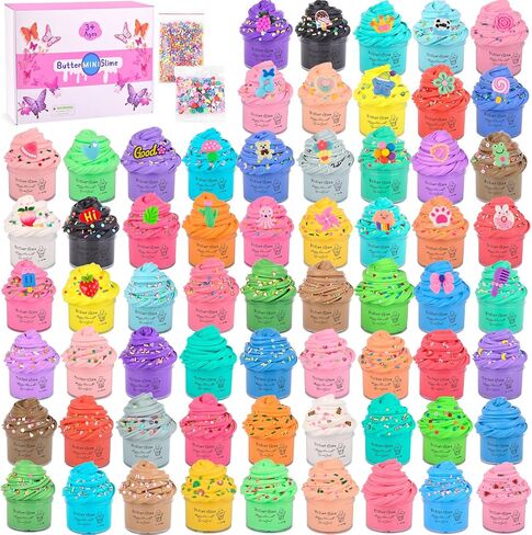 64 Pieces Mini Slime kit,Butter Slime Party Favors, Slime Bulk Toy for Classroom Prizes, Christmas Stocking Stuffers, Goodie Bag Stuffers for Kids Boys Girls, Ideal Birthday Easter Filling Gifts in Kuwait