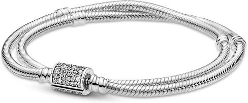 PANDORA Pandora Moments Double Wrap Barrel Clasp Snake Bracelet, 925 Sterling Silver, Size: 21cm, 8.3 in - 599544C01-D21 in Saudi Arabia